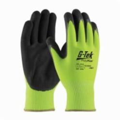 PIPR 16-340LG/L G-TEK CR HPPE/GLASS 13 GAUGE HI-VIS LIME GREEN SEAMLESS KNIT LINER DOUBLE DIPPED BLACK MICRO-SURFACE NITRILE COATED PALM