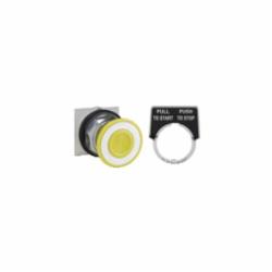 Schneider Electric 9001KR9Y PUSHBUTTON OPERATOR 30MM TYPE K +OPTIONS,30 mm,600V,Harmony,NEMA 1/2/3/3R/4/6/12/13,No Contact Blocks,Panel,Pushbutton,Screw-On Plastic Mushroom (41mm),UL File Number E42259 CCN NKCR - CSA File Number LR24590 Class 3211-03 - CE Marked,Water tight, Dust tight and Oil tight (Indoor/Outdoor),Yellow,chromium plated metal,unmarked,maintained