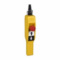 Schneider Electric XACA2014 PENDANT STATION 600VAC 10A XAC +OPTIONS,(2) Pushbuttons (Up/Down Arrows),1 N.O. (per Operator) - 1 N.C. (for E-Stop),10A,600V,Harmony XAC,IP65 IEC 60529,Pistol Grip Pendant Station,Screw Clamp,Water tight, Dust tight and Corrosion Resistant (Indoor/Outdoor),Yellow Polypropylene,double insulated,with mechanical interlocking