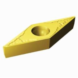 Sandvik Coromant Turning Insert, Basic Shape Positive, Series: CoroTurn® 107, VBMT Insert, V-35 deg Diamond, 2.7 mm Maximum Depth of Cut, 3/8 in Inscribed Circle, 0.1874 in Thickness, 0.6537 in Length, MM Chipbreaker, 0.0312 in Corner Radius, 0.1732 in Hole Dia, Manufacturer's Grade: 2025, ANSI Code: VBMT 332-MM 2025, ISO Code: VBMT 16 04 08-MM 2025, 35 deg Included Angle, 5 deg Relief Angle, Neutral Hand, Carbide, MTCVD Coated, Material Grade: M