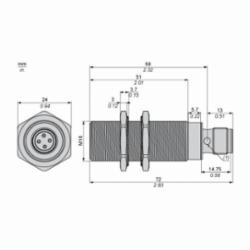 Schneider Electric XS618B1PAM12 PROXIMITY SENSOR 18MM DC PNP XS6,-25...70 deg.C,1 LED (yellow) for output state,10...58 V DC,12...48 V DC with reverse polarity protection,74 mm,74 mm,cylindrical M18,nickel plated brass,74 mm,inductive proximity sensor,8mm,<= 1000 Hz,DC 3-Wire (PNP) - 1 N.O.,E2-UL-CSA,IP67 conforming to IEC 60529-IP69K conforming to DIN 40050,Osiprox,Water tight, Dust tight, Oil tight, Corrosion Resistant and Submersible (Indoor/Outdoor),flush mountable,general purpose,mobile equipment,inductive proximity sensor,male connector M12 4 pins,metal