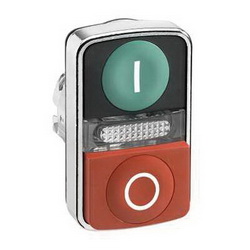Schneider Electric ZB4BW7L3741 METAL ILLUM FLUSH/PROJ TWO BUTTON PILOT GREEN/,(1)Green - (1)Red White I and White O,22mm Rectangular,Dual Button (1)Flush and (1)Extended (with central pilot light),Harmony,Momentary,Non-Illuminated,Pushbutton Operator,UL Listed File Number E164353 CCN NKCR - CSA Certified File Number LR44087 Class 321103 - CE Marked