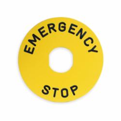 Schneider Electric ZBY8330 LEGEND PLATE,-25 to +70 Degrees C,EN/IEC 60204-1 and EN/ISO 138502006,Harmony,IP65,IP65,Pushbutton Circular Legend,Yellow Black EMERGENCY STOP